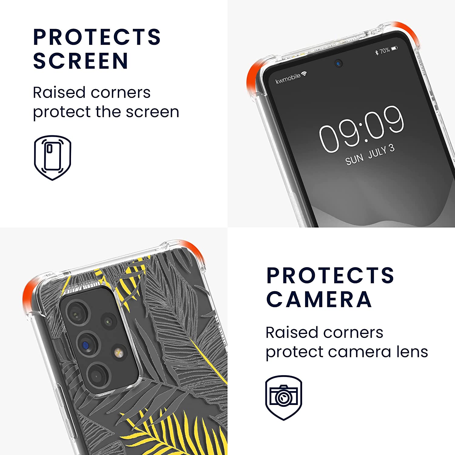 KW Samsung Galaxy A53 5G Θήκη Σιλικόνης TPU με Λουράκι Design Palm Leaves - Διάφανη / Yellow / Grey - 58234.01