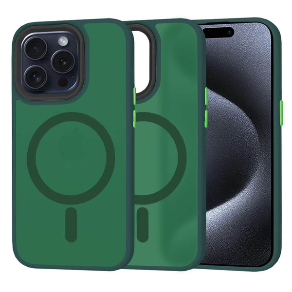 Techsuit iPhone 15 Pro - HaloFrost MagSafe - Σκληρή Θήκη με Πλαίσιο Σιλικόνης - Midnight Green - likebrands.gr