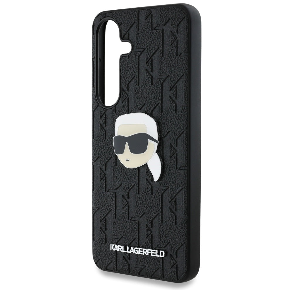 Karl Lagerfeld Samsung Galaxy S25 Plus - Monogram Karl Head Pin - Σκληρή Θήκη με Επένδυση Συνθετικού Δέρματος - Black - KLHCS25MPGKLKIPK