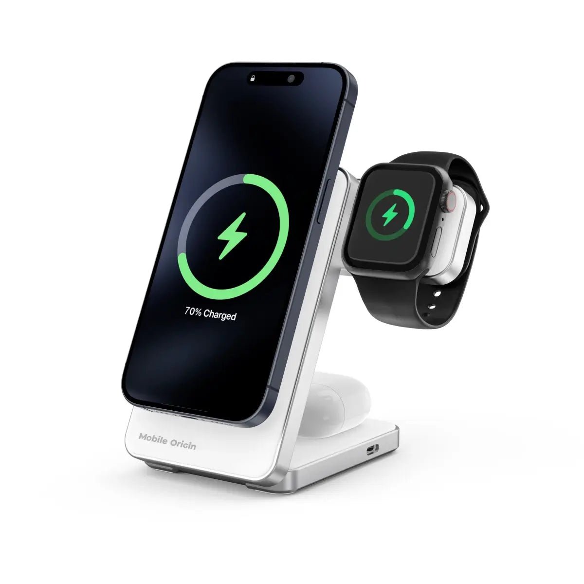 Mobile Origin Qi2 CompactStand 3in1 Ασύρματος Μαγνητικός Φορτιστής MagSafe - White / Silver