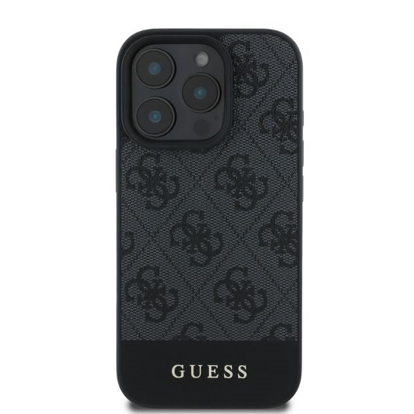 Guess iPhone 16 Pro - 4G Bottom Stripe Θήκη με Επένδυση Συνθετικού Δέρματος - Grey - GUHCP16LG4GLGR