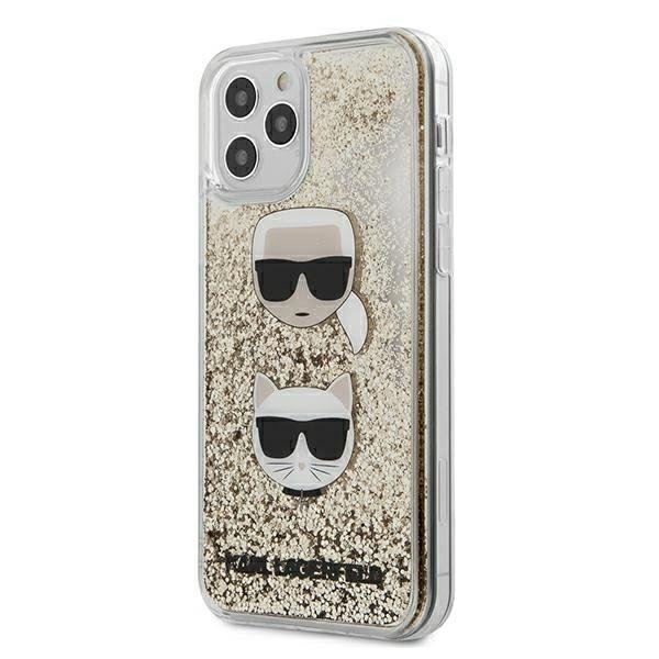 Karl Lagerfeld iPhone 12 / iPhone 12 Pro - Liquid Glitter Karl and Choupette Σκληρή Θήκη με Πλαίσιο Σιλικόνης - Gold - KLHCP12MKCGLGO