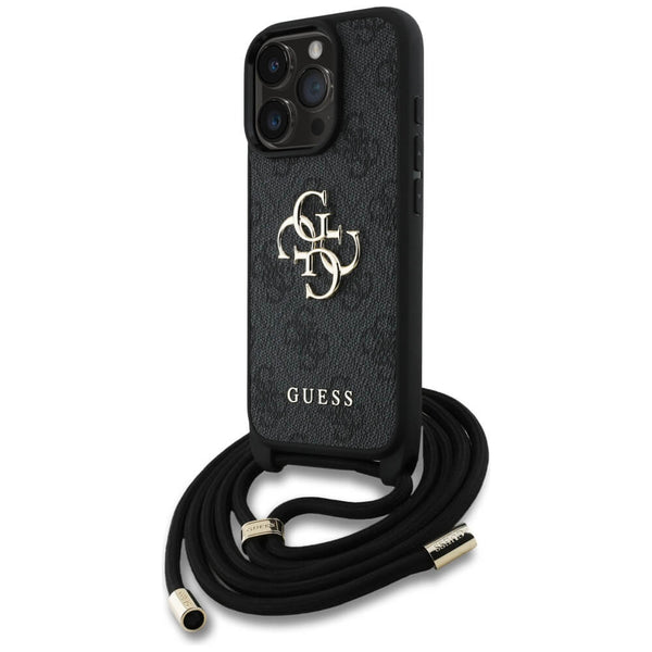 Guess iPhone 16 Pro Max - 4G Big Logo Cord Stap Crossbody - Θήκη με Επένδυση Συνθετικού Δέρματος και Λουράκι - Black - GUHCP16XP4GMGCRK - likebrands.gr