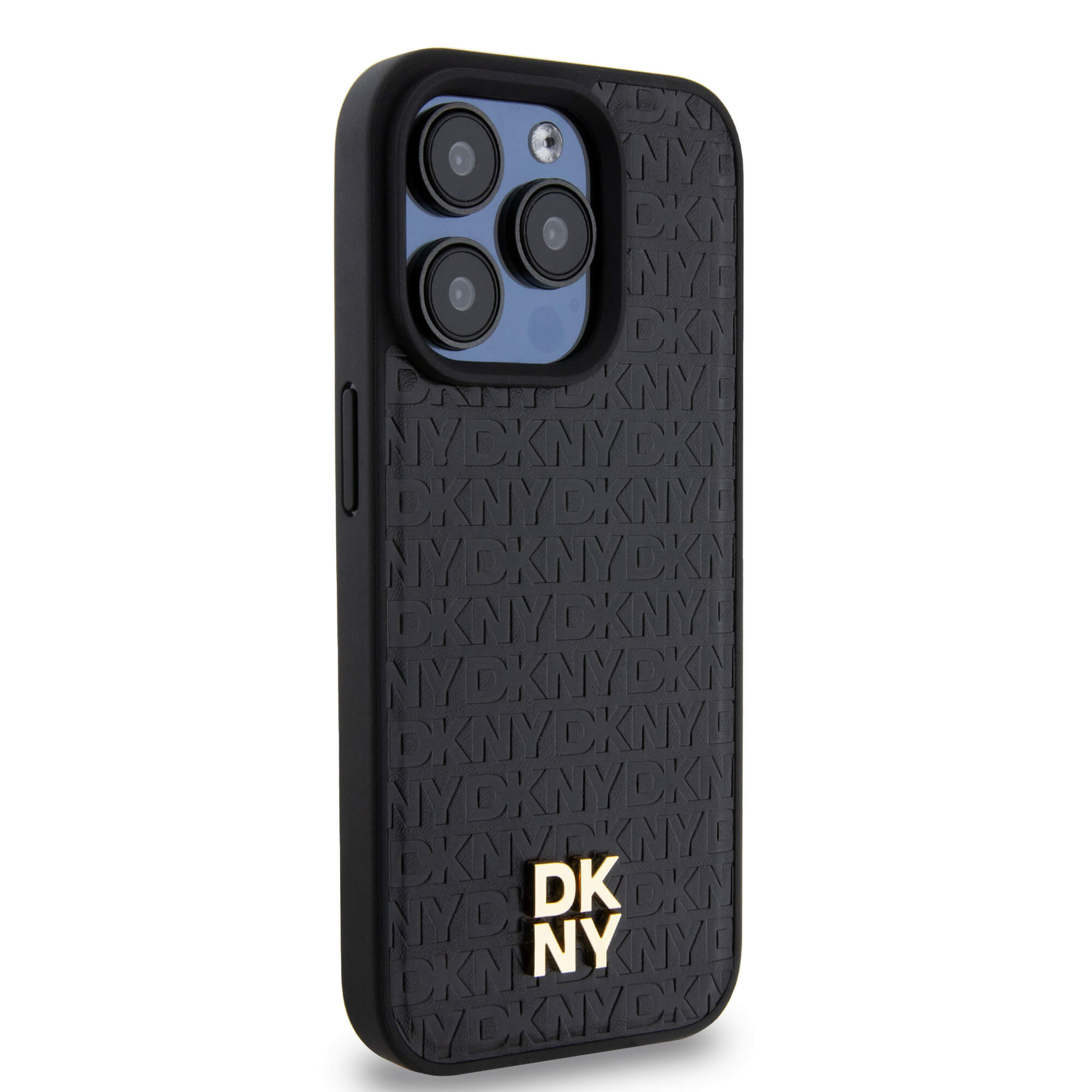 DKNY iPhone 15 Pro - Leather Monogram Pattern Metal Logo MagSafe Σκληρή Θήκη με Επένδυση Συνθετικού Δέρματος - Black