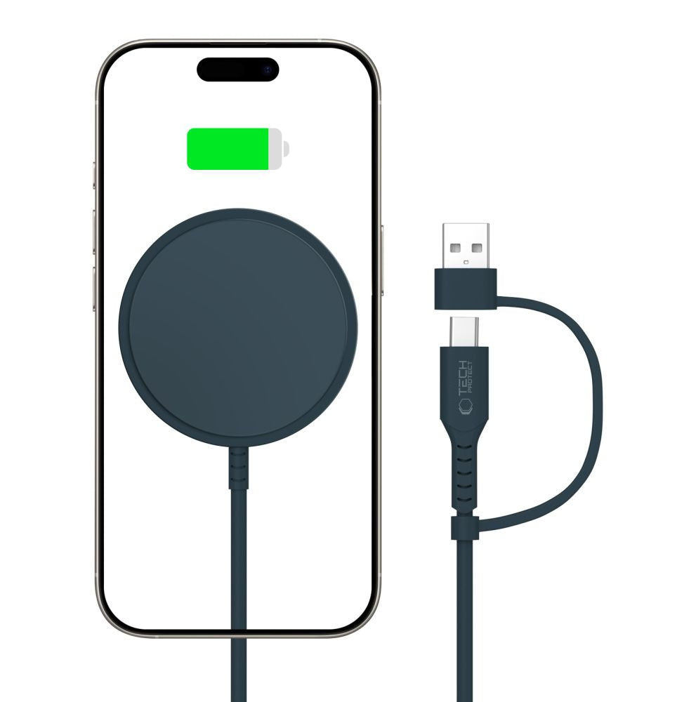 Tech-Protect QI15W-A44 Ασύρματος Φορτιστής MagSafe με Καλώδιο Type-C to USB - Navy Blue
