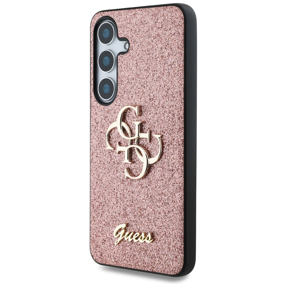 Guess Samsung Galaxy S25 Plus - Fixed Glitter Big 4G - Σκληρή Θήκη με Πλαίσιο Σιλικόνης - Pink - GUHCS25MHG4SGP
