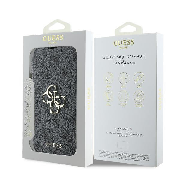 Guess iPhone 16 Plus - 4G Metal Logo Θήκη Πορτοφόλι με Επένδυση Συνθετικού Δέρματος - Black - GUBKP16M4GMGGR