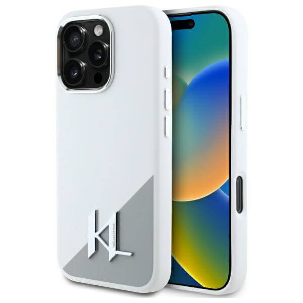 Karl Lagerfeld iPhone 16 Pro - Silicone Initial Metal Logo - MagSafe Σκληρή Θήκη με Πλαίσιο Σιλικόνης - White - KLHMP16LSCMKMPCH