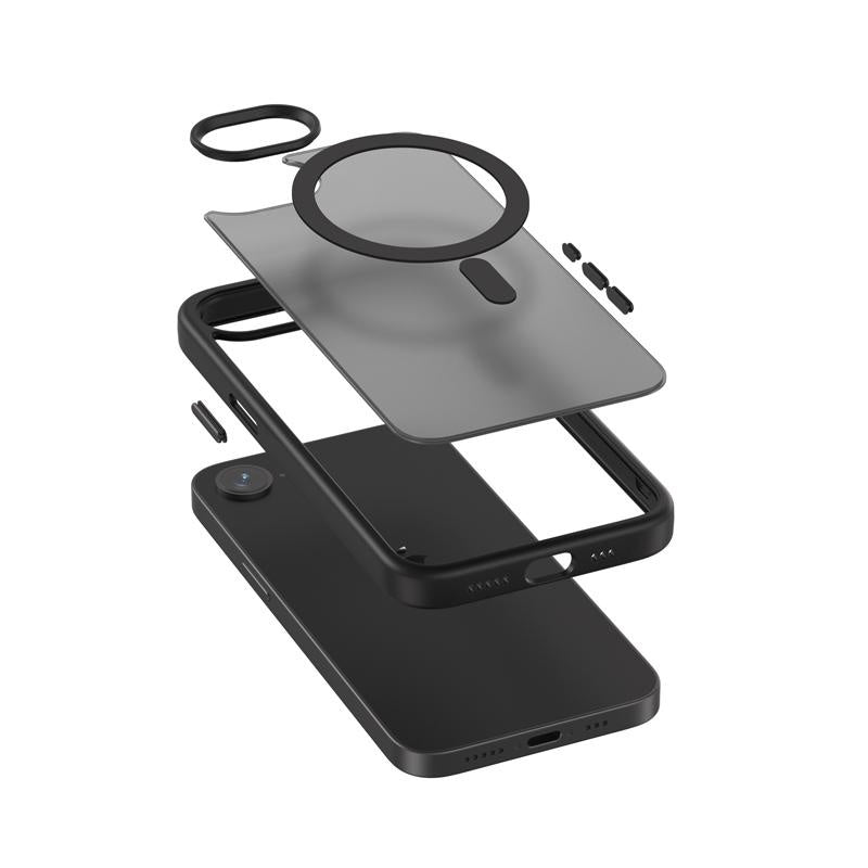 Crong iPhone 16e Hybrid Frost Mag - Σκληρή Θήκη με Πλαίσιο Σιλικόνης και MagSafe - Black