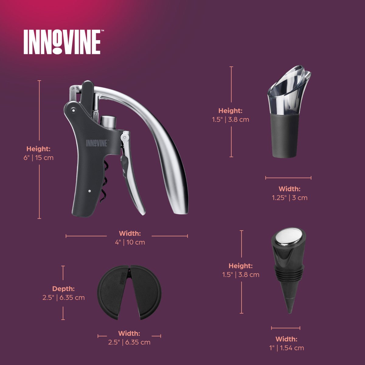 Innovine Σετ με 4 Αξεσουάρ Κρασιού - Graphite