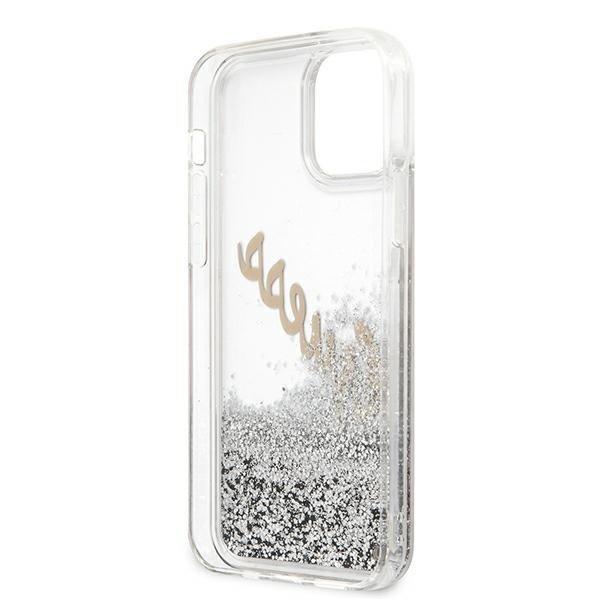 Guess iPhone 12 Pro Max - Glitter Vintage Script Σκληρή Θήκη με Πλαίσιο Σιλικόνης - Silver - GUHCP12LGLVSSI