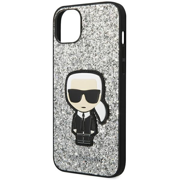 Karl Lagerfeld iPhone 14 - Glitter Flakes Ikonik Σκληρή Θήκη με Πλαίσιο Σιλικόνης - Silver - KLHCP14SGFKPG