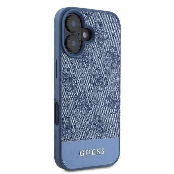 Guess iPhone 16 - 4G Bottom Stripe - Θήκη με Επένδυση Συνθετικού Δέρματος - Blue - GUHCP16SG4GLBL
