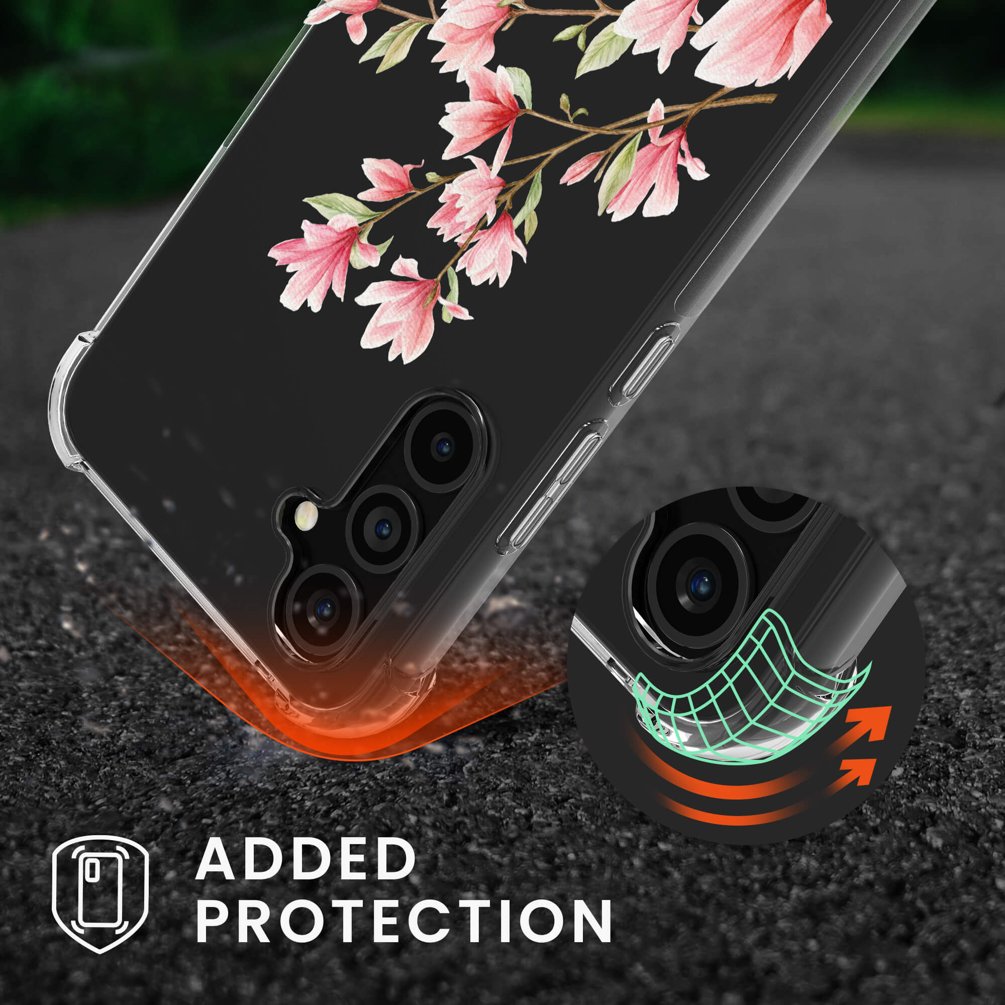 KW Samsung Galaxy A54 5G Θήκη Σιλικόνης TPU με Λουράκι Design Magnolias - Διάφανη / Light Pink / White - 61334.01