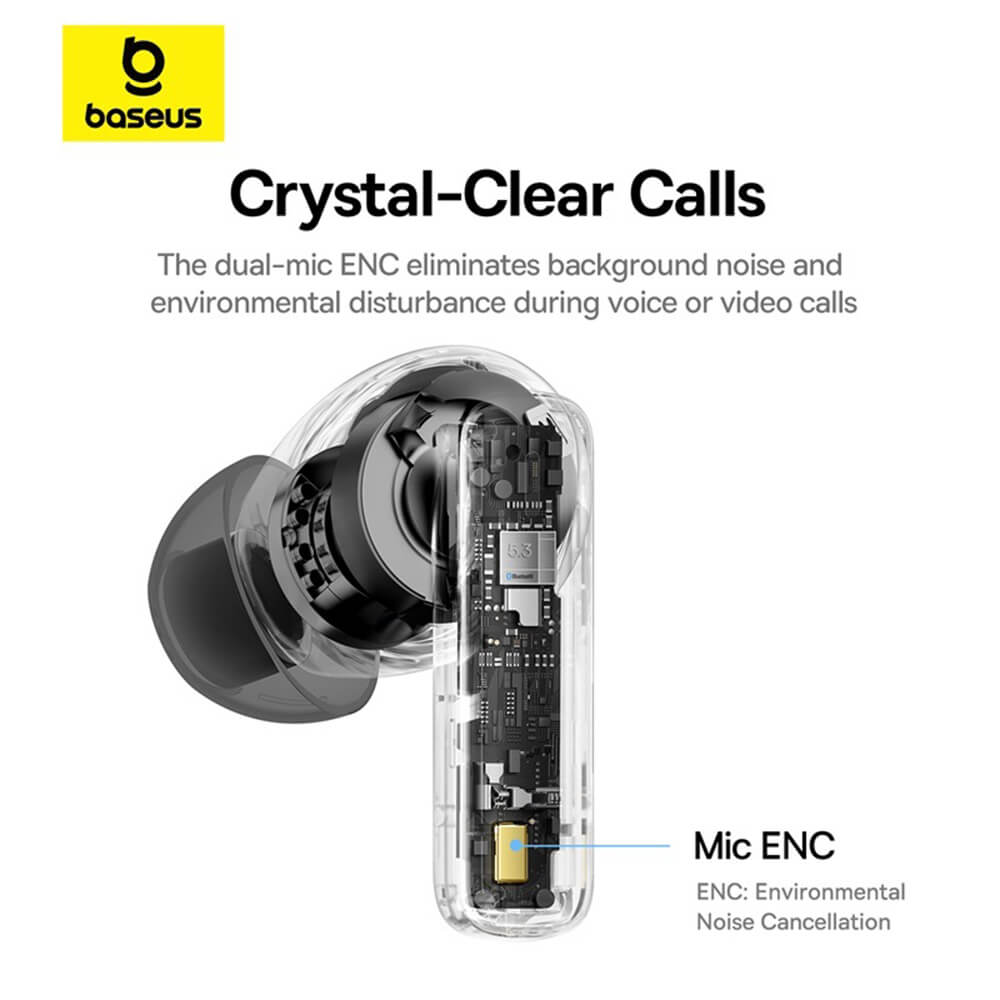 Baseus Bowie E19 - TWS Bluetooth 5.3 - Ασύρματα ακουστικά για Κλήσεις / Μουσική - White