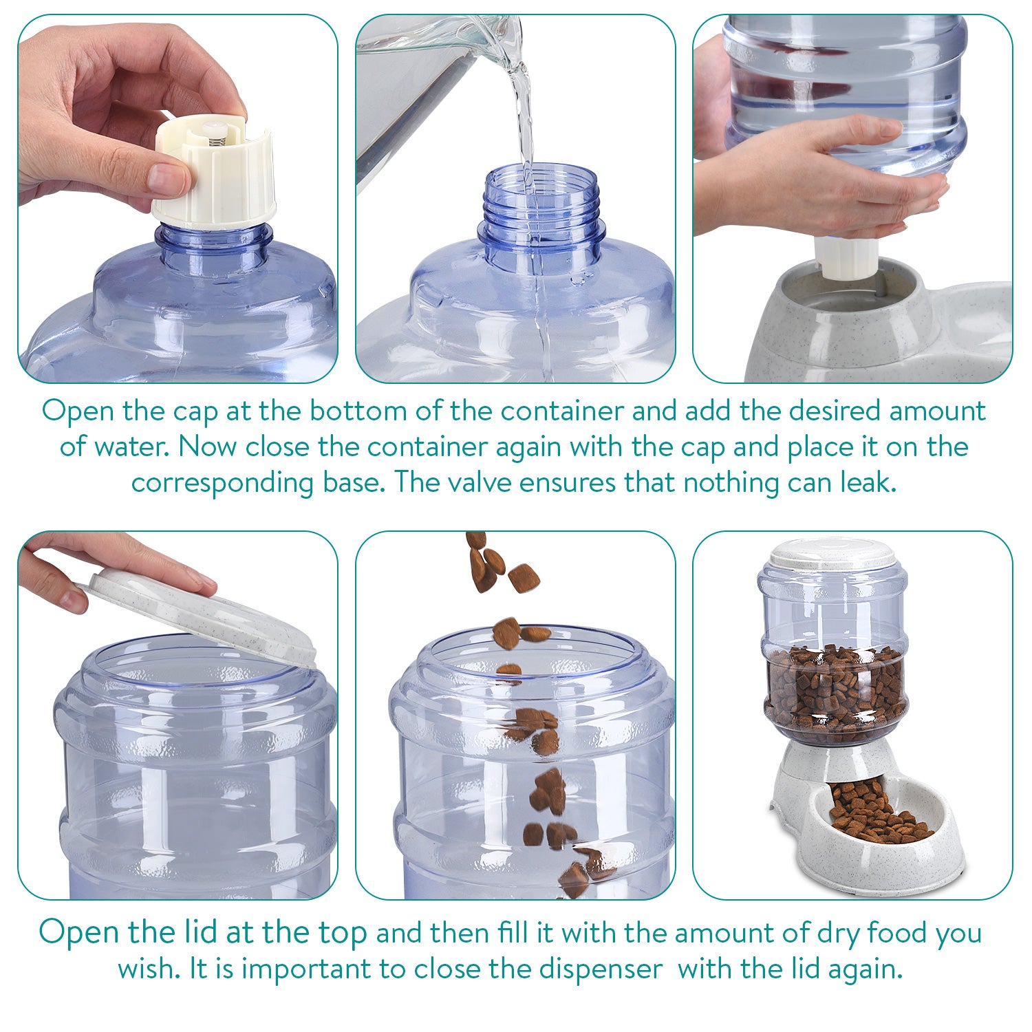 Navaris Automatic Food and Water Dispenser - Σετ με 2 Διανομείς Φαγητού και Νερού για Κατοικίδιο - 3.8L - Grey - 48332.22