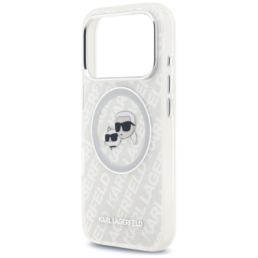 Karl Lagerfeld iPhone 17 Pro - IML Glitter Karl and Choupette Heads Logo MagSafe - Σκληρή Θήκη με Πλαίσιο Σιλικόνης - Grey - KLHMP17LHMKBKCHOG