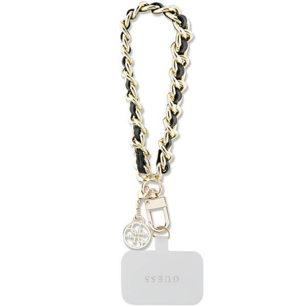 Guess Universal Hand Strap - Saffiano Chain 4G Charm - Αλυσίδα Καρπού για Θήκη Κινητού - Black / Gold - GUOUCHSAMC4K