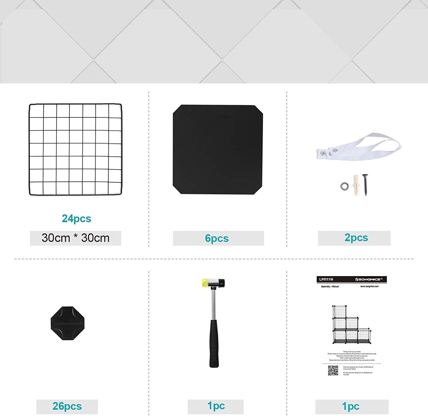 Songmics Σύστημα Αποθήκευσης με 6 Ράφια από Μεταλλικό Πλέγμα - Black - LPI111H