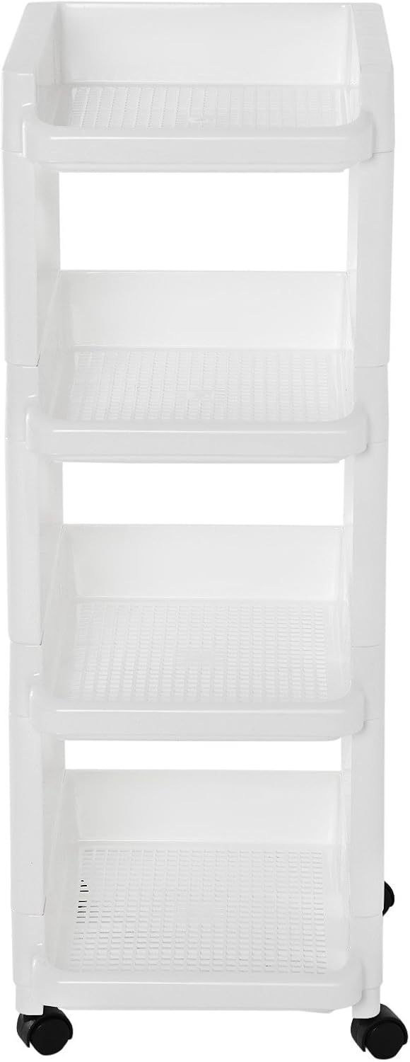 Songmics Πλαστικό Καρότσι για Οργάνωση και Αποθήκευση με 4 Ράφια - White - KSC02WT