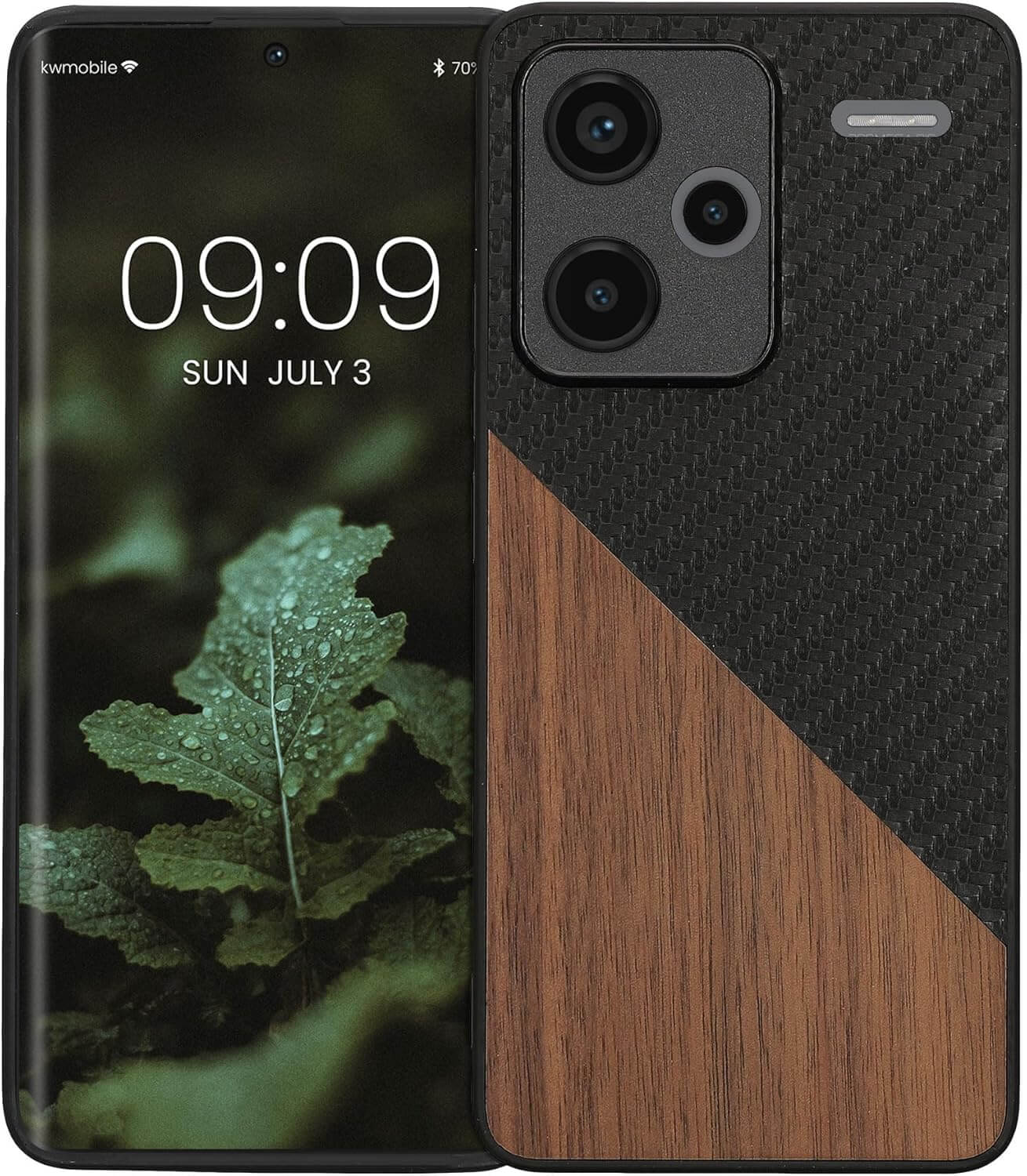 KW Xiaomi Redmi Note 13 Pro+ 5G Θήκη από Φυσικό Ξύλο και Carbon - Black / Dark Brown