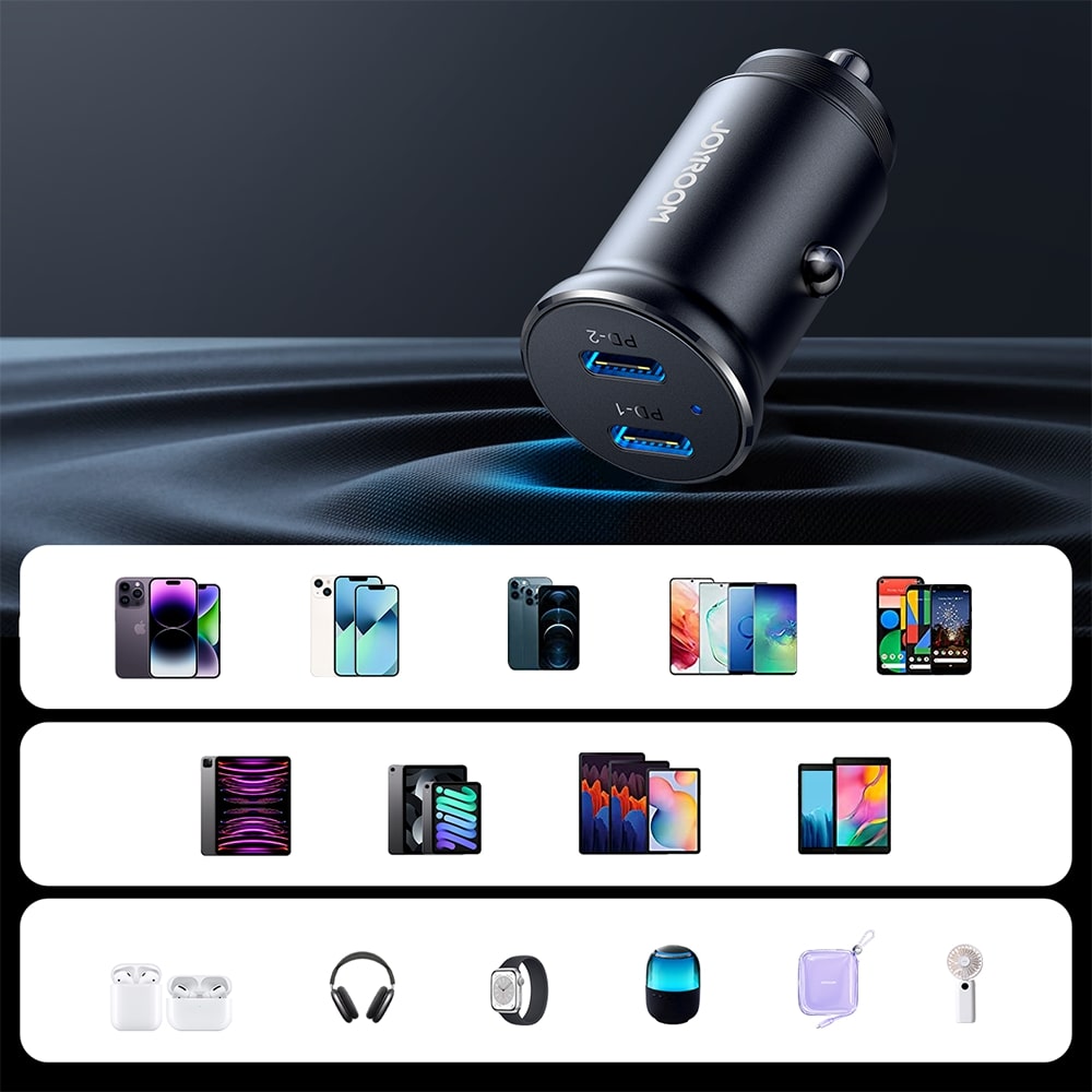 Joyroom Φορτιστής Αυτοκινήτου Γρήγορης Φόρτισης με 2 Θύρες Type-C PD 30W QC 3.0 - Black - JR-CCN06