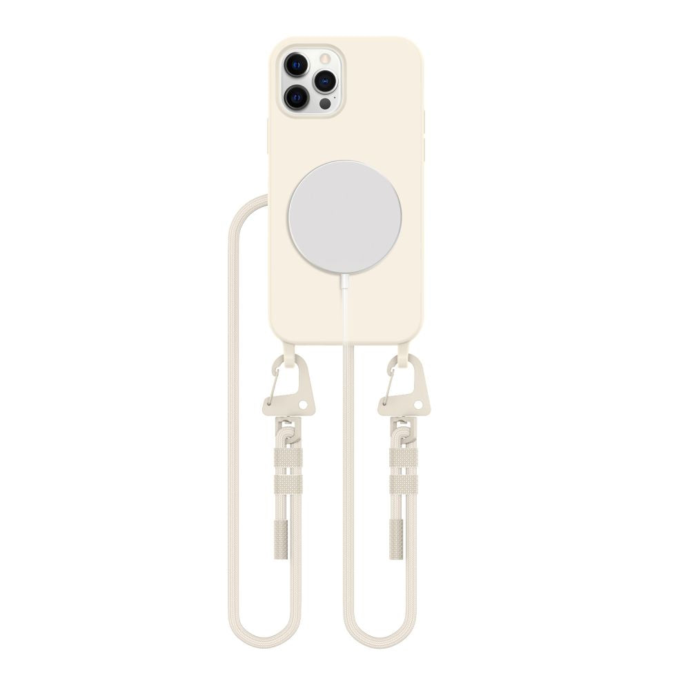 Tech-Protect iPhone 12 / iPhone 12 Pro MagNecklace - MagSafe Θήκη Σιλικόνης TPU με Pυθμιζόμενο Αποσπώμενο Κορδόνι - Cosmic Latte