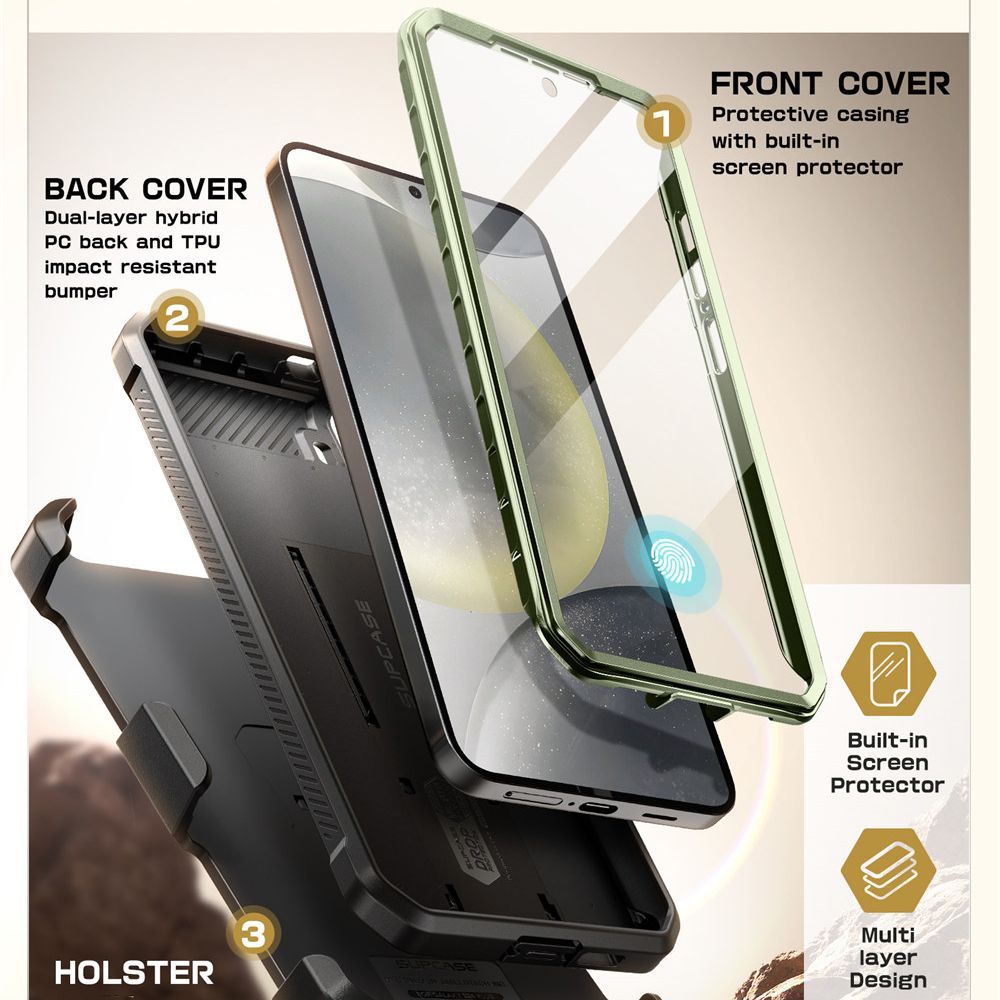 Supcase Samsung Galaxy S25 Unicorn Beetle Pro 2 Σκληρή Θήκη με Προστασία Οθόνης και Stand - Green