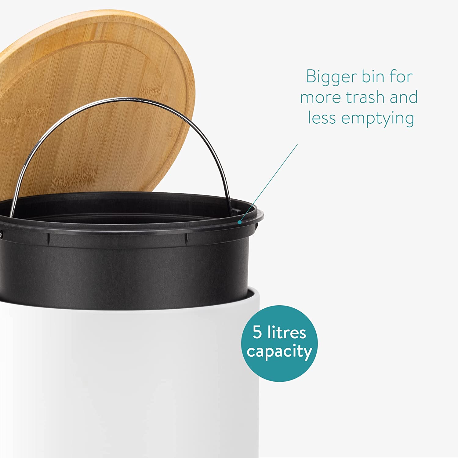 Navaris Κάδος Απορριμμάτων για το Μπάνιο με Καπάκι από Μπαμπού - 5L - White - 55244.02