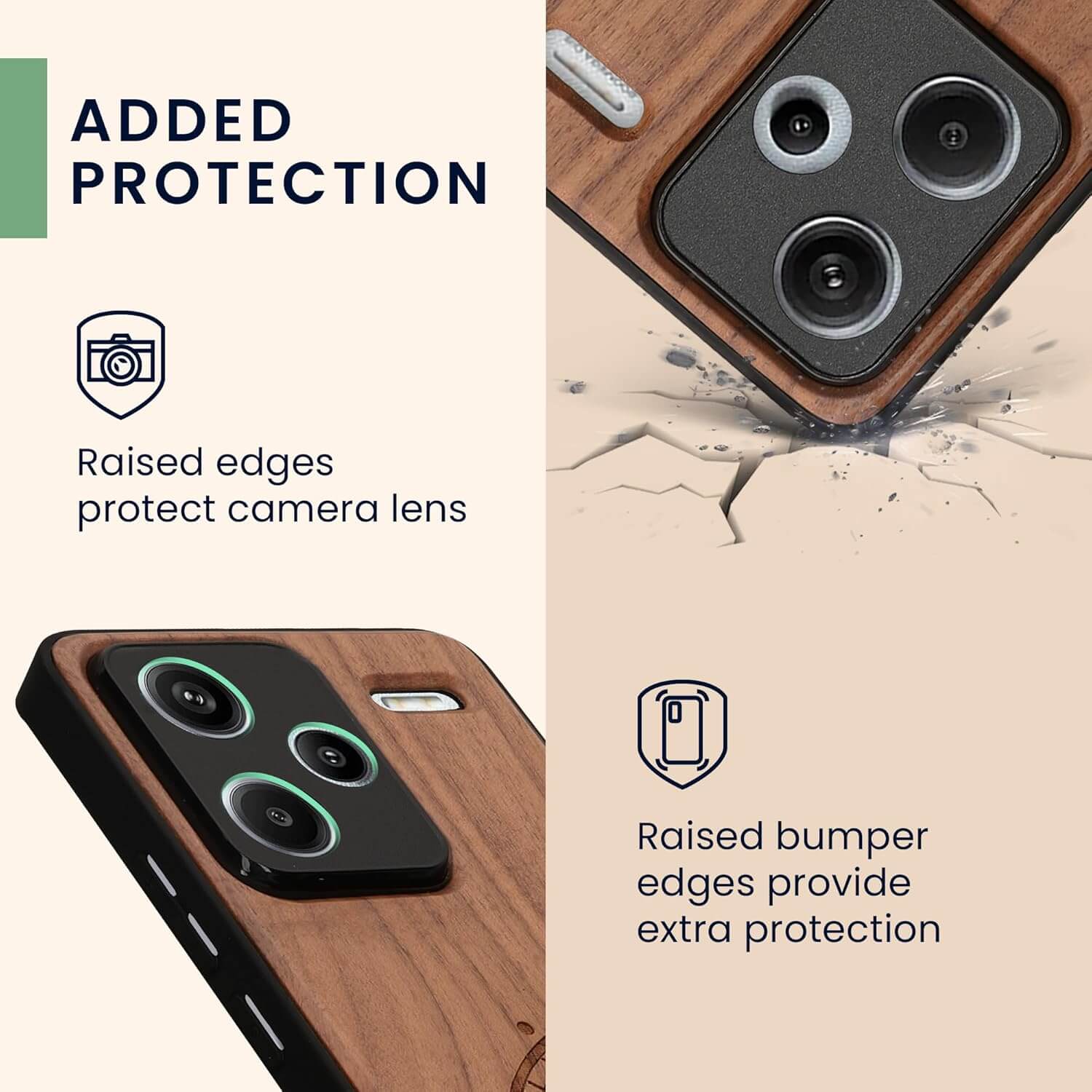 KW Xiaomi Redmi Note 13 Pro+ 5G Θήκη από Φυσικό Ξύλο - Design Navigational Compass - Mother of Pearl - Dark Brown