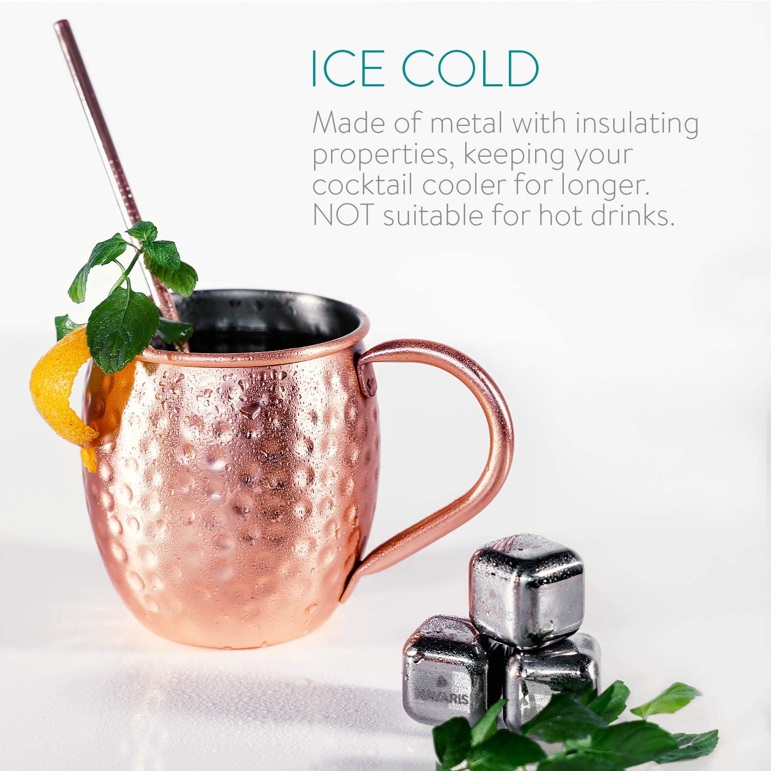 Navaris Moscow Mule Σετ με 2 Κούπες για Cocktail από Ανοξείδωτο Ατσάλι και Επίστρωση Χαλκού - 500ml - Copper - 46859.01.02