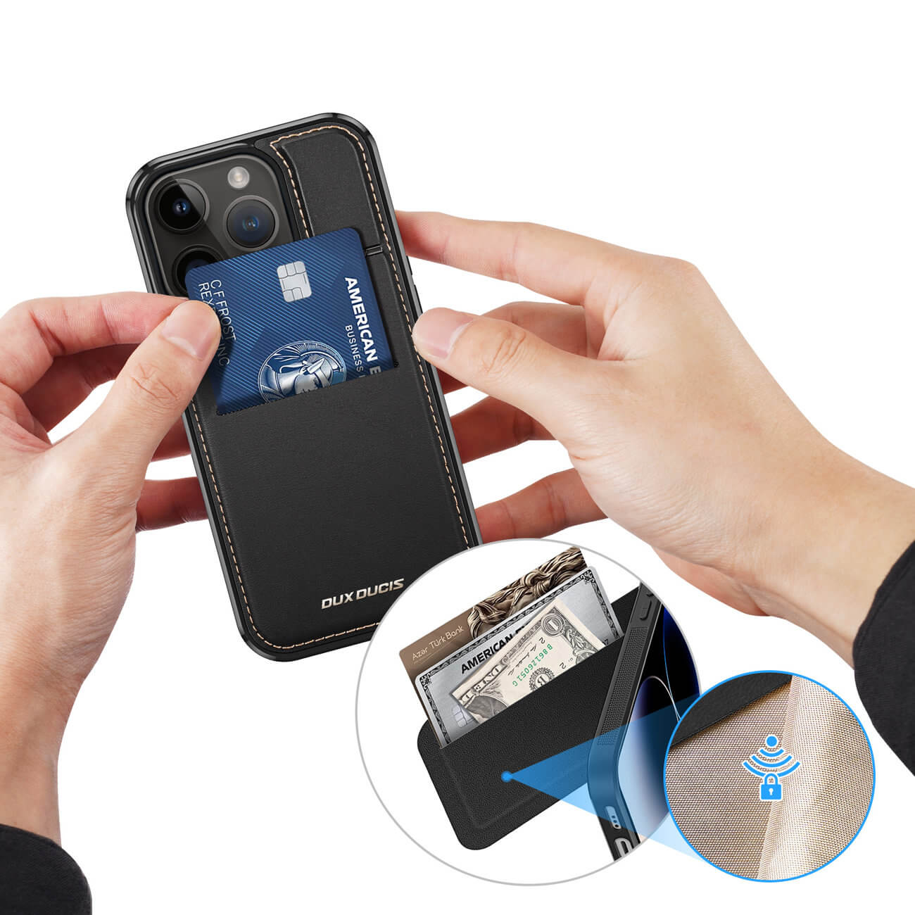 Dux Ducis iPhone 15 Pro Max Rafi Mag Anti - RFID 3in1 Θήκη με Υποδοχή για Κάρτες / Stand και MagSafe - Black