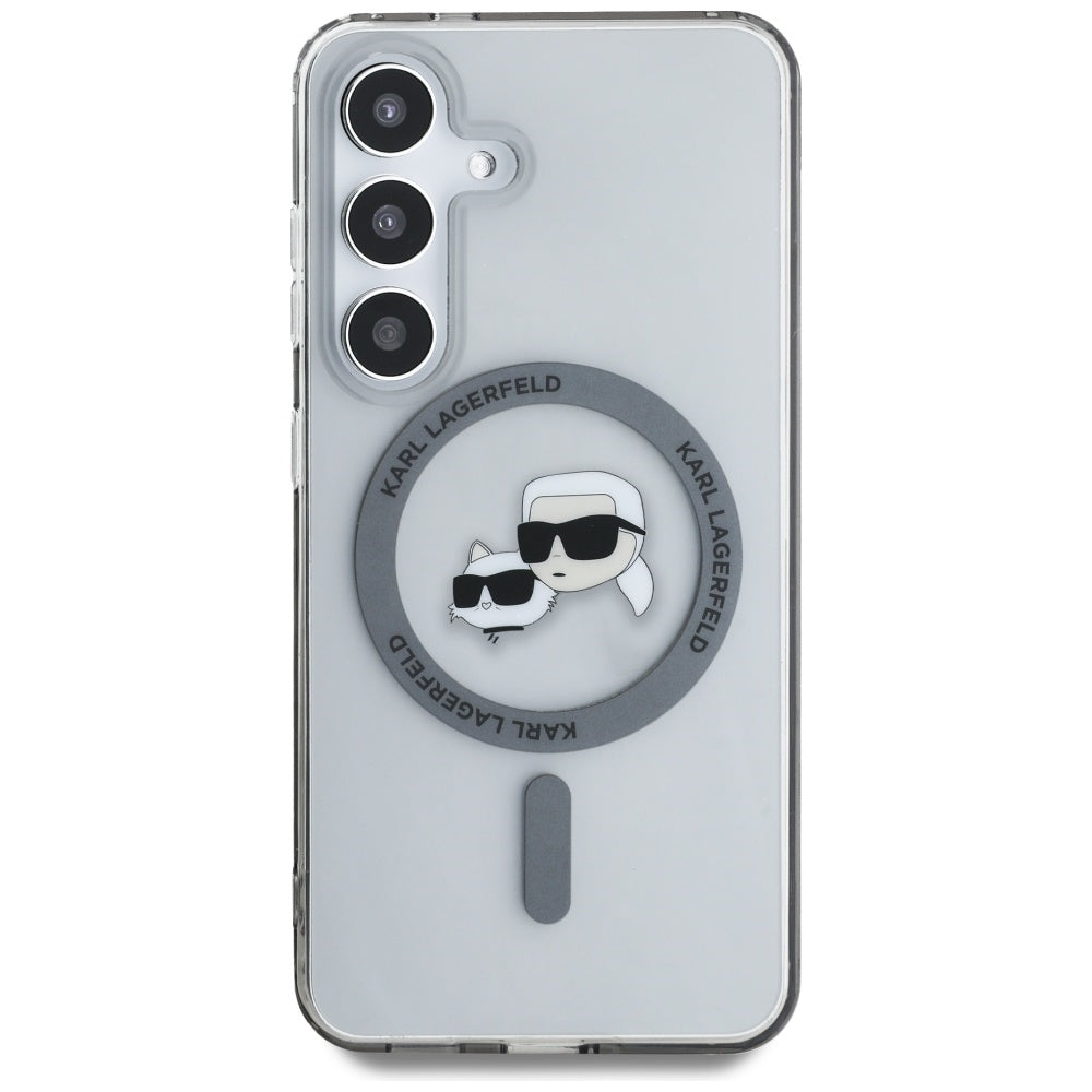 Karl Lagerfeld Samsung Galaxy S25 Plus - Button Karl and Choupette Heads Printed Logo - MagSafe Σκληρή Θήκη με Πλαίσιο Σιλικόνης - Black - KLHMS25MHLSKCK