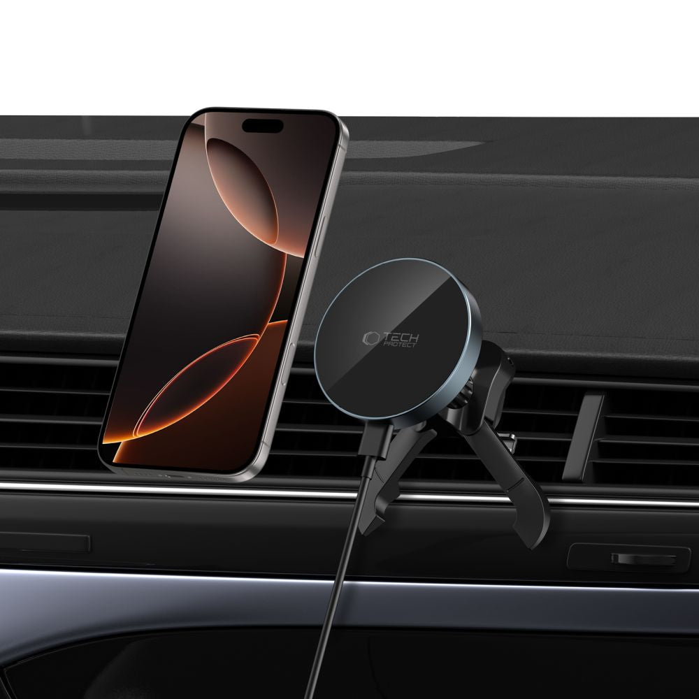 Tech-Protect MM15W-V5 Μαγνητική Βάση για τον Αεραγωγό του Αυτοκινήτου με Ασύρματη Φόρτιση MagSafe 15W - Black