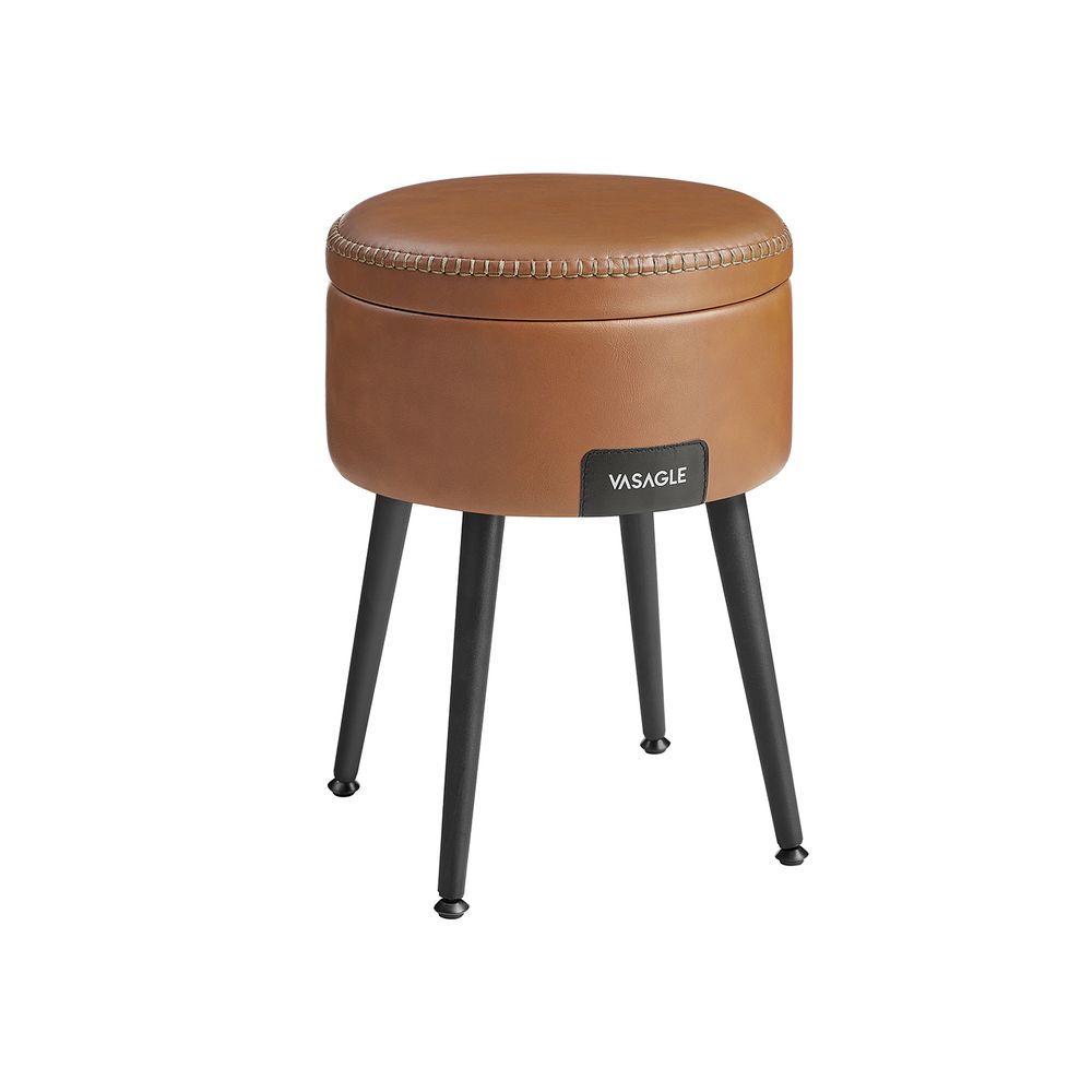 Vasagle EKHO Σκαμπό με Αποθηκευτικό Χώρο από Συνθετικό δέρμα και Ατσάλινα Πόδια - 38.2 x 44.4 cm - Caramel Brown - LOM005K01