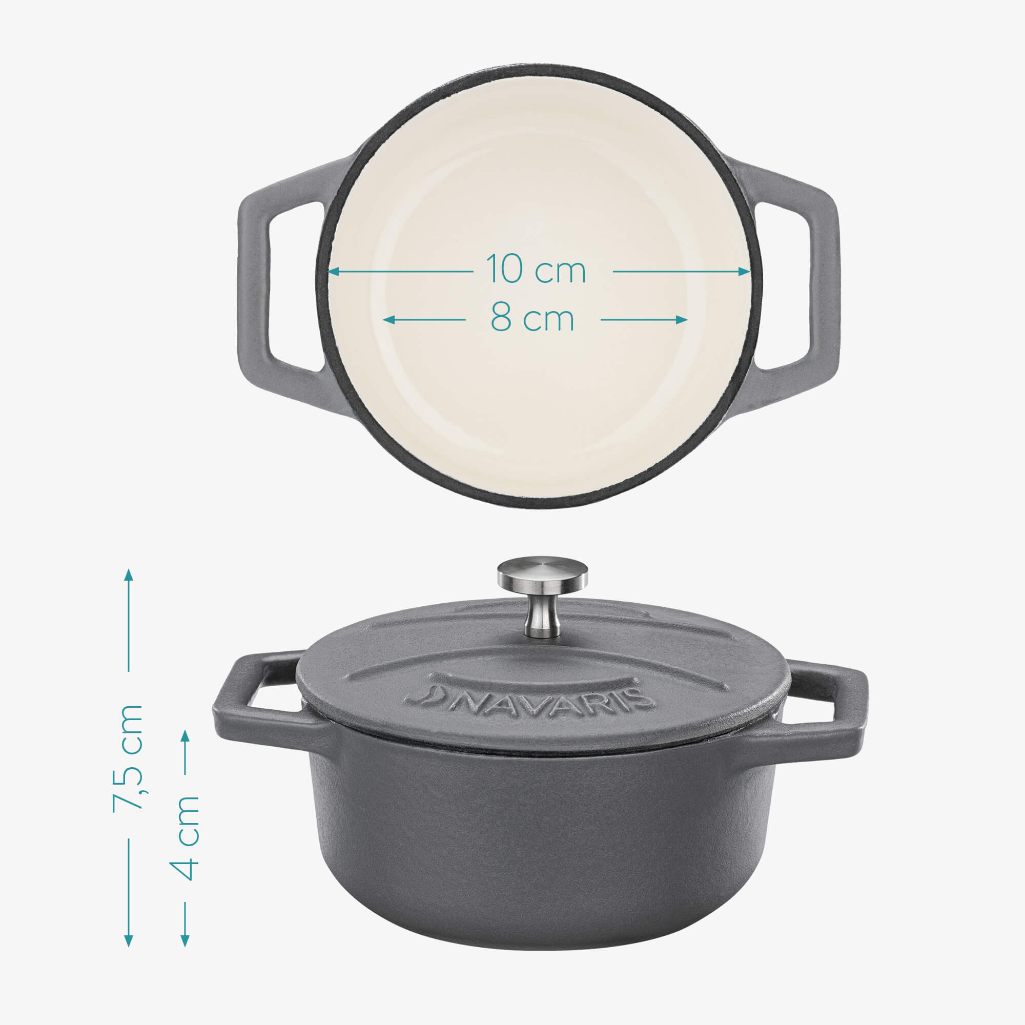 Navaris Στρογγυλλά Κατσαρολάκια - Σετ 4 Μίνι Κατσαρολάκια - White / Grey / Black - 49079.04.03