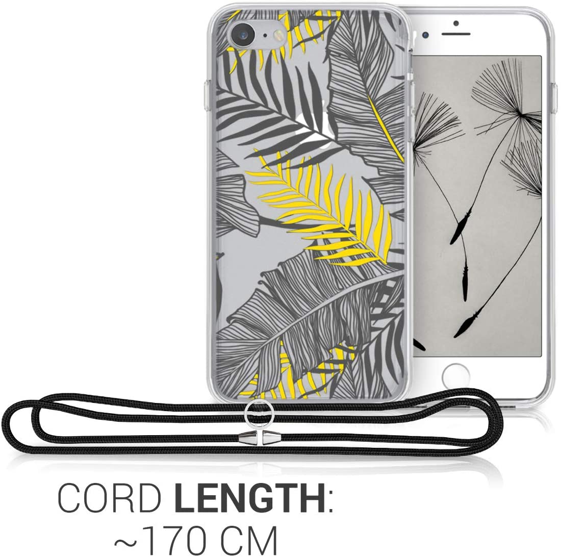KW iPhone SE 2022 / SE 2020 / 7 / 8 Θήκη Σιλικόνης TPU με Λουράκι Design Palm Leaves - Διάφανη / Yellow / Grey - 48478.05