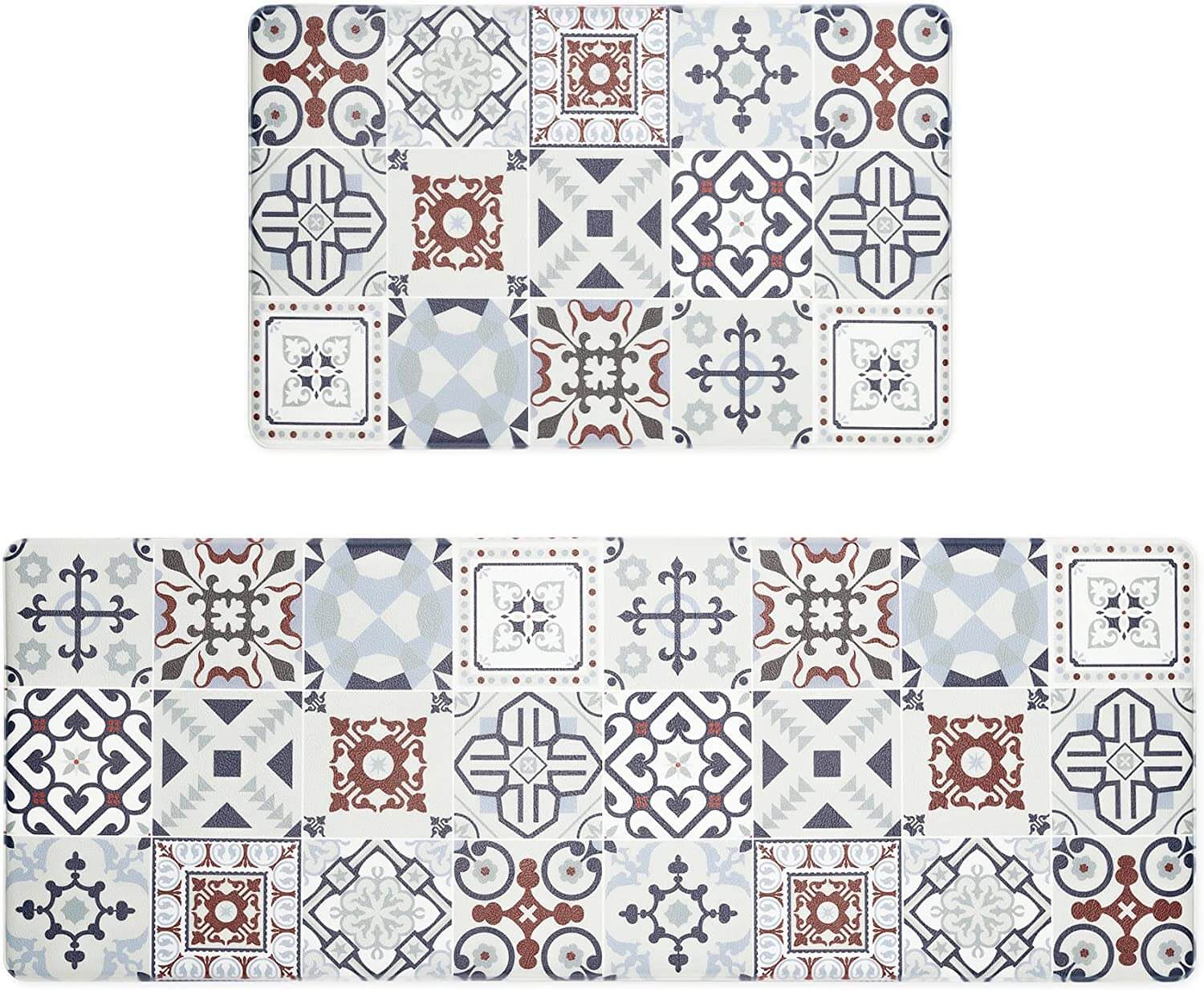 Navaris Σετ με 2 Αντιολισθητικά Χαλάκια Κουζίνας σε Διαφορετικά Μεγέθη - Design Blue Flowers - Multicolor - 59323.01