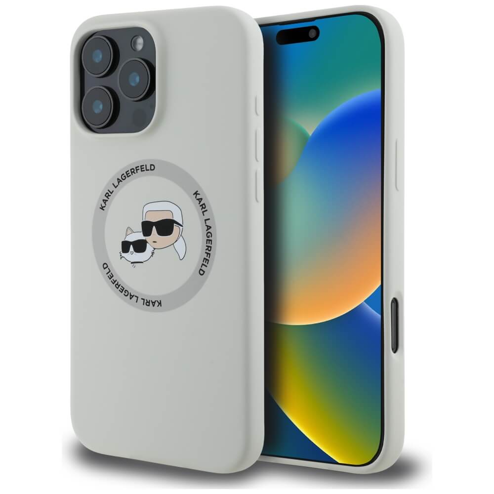 Karl Lagerfeld iPhone 16 Pro - Silicone Double Heads and Circle - Σκληρή Θήκη Σιλικόνης με MagSafe - Beige - KLHMP16LSKCHTCE