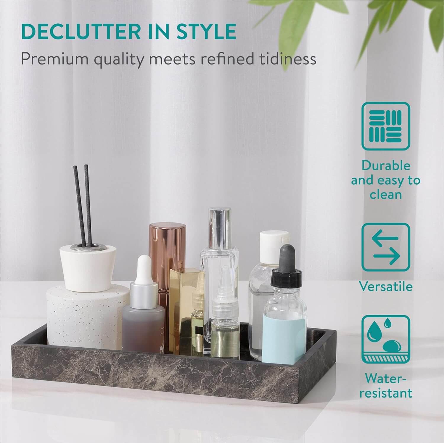 Navaris Διακοσμητικός Δίσκος με Όψη Μαρμάρου από Πολυρητίνη - 22,5 x 17,5 x 2,7 cm - Brown