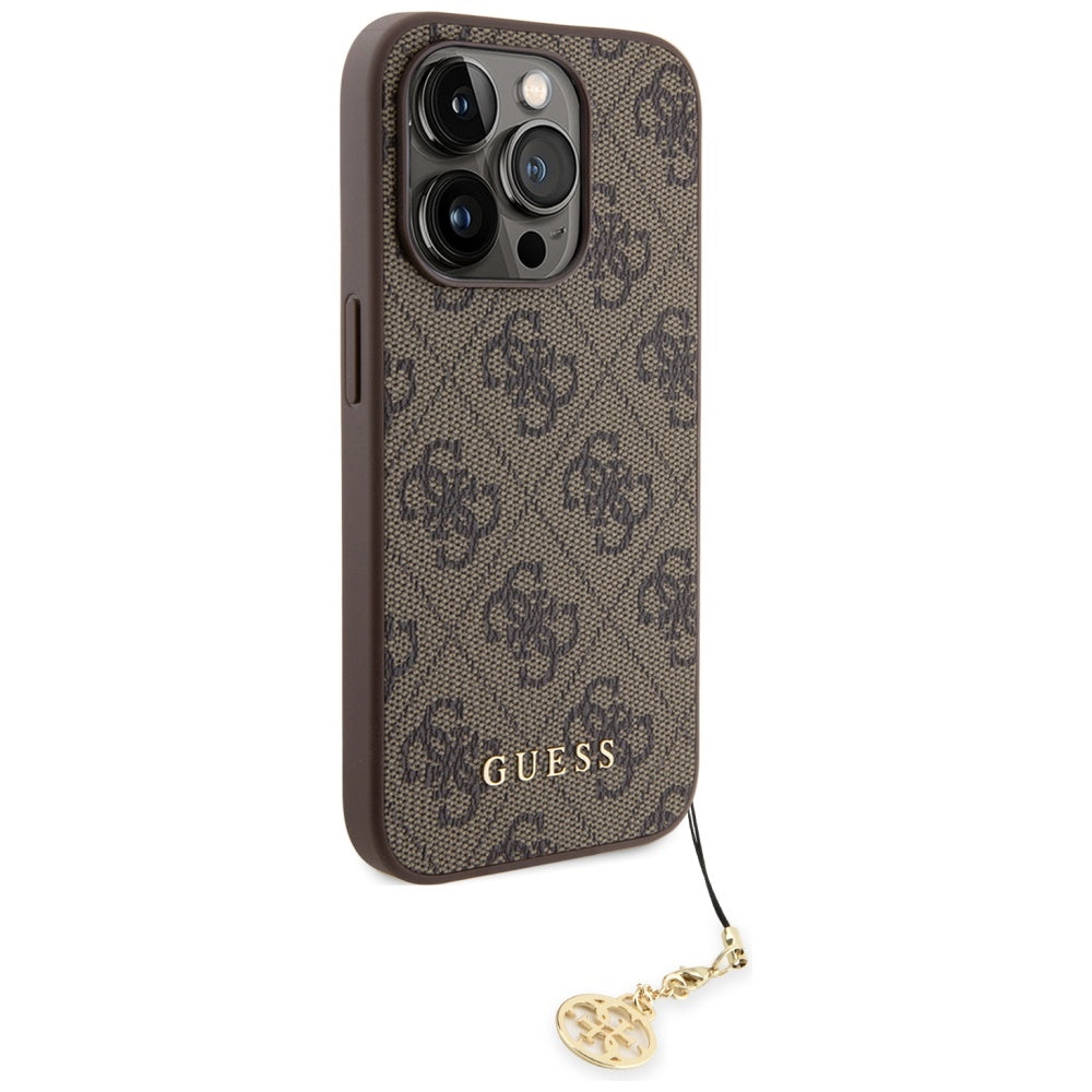 Guess iPhone 15 Pro - 4G Charms Collection Θήκη με Επένδυση Συνθετικού Δέρματος - Brown - GUHCP15LGF4GBR