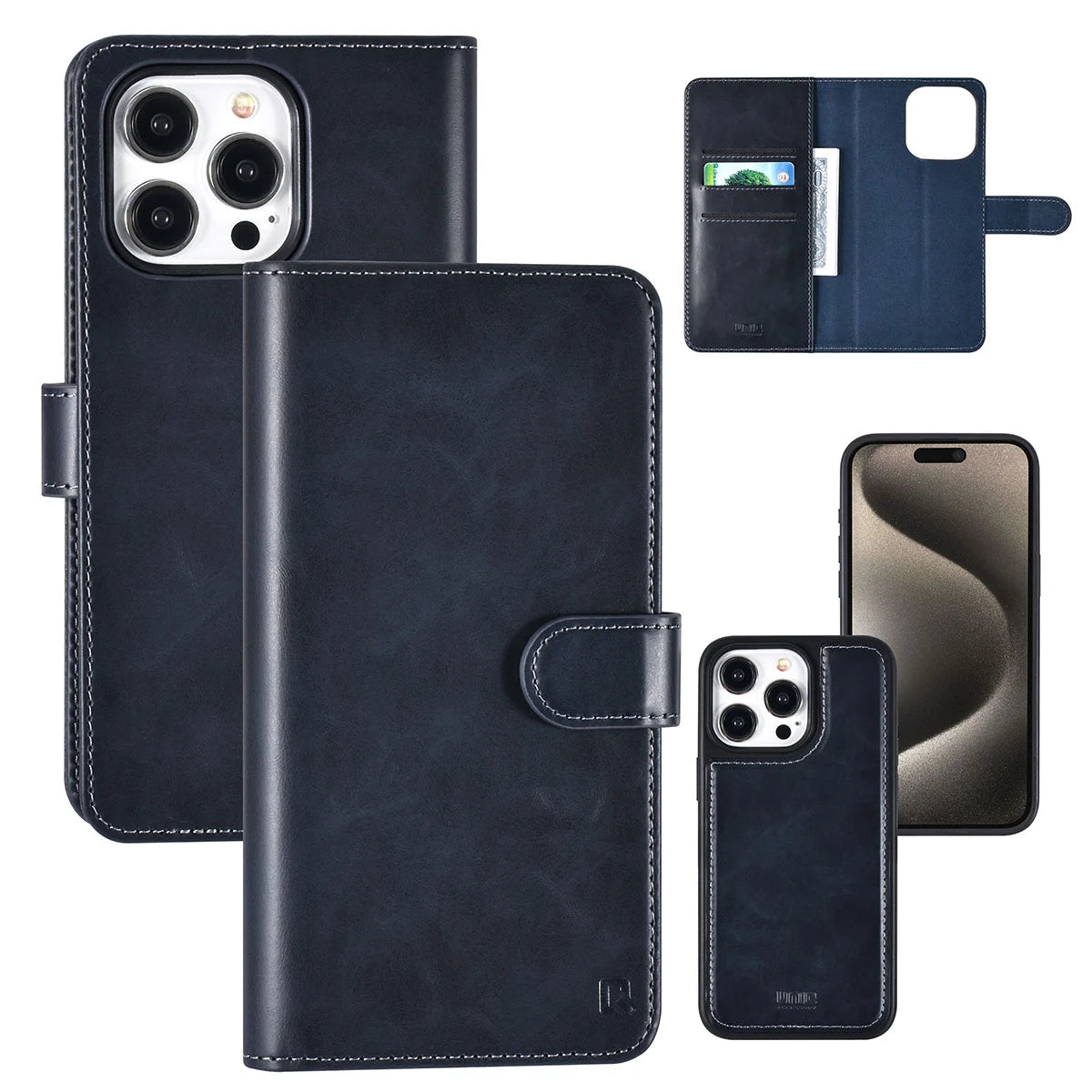 Tuniq iPhone 15 Pro Max - 2 σε 1 - Θήκη Πορτοφόλι από Δερματίνη με Αποσπώμενη Θήκη - Μπλε