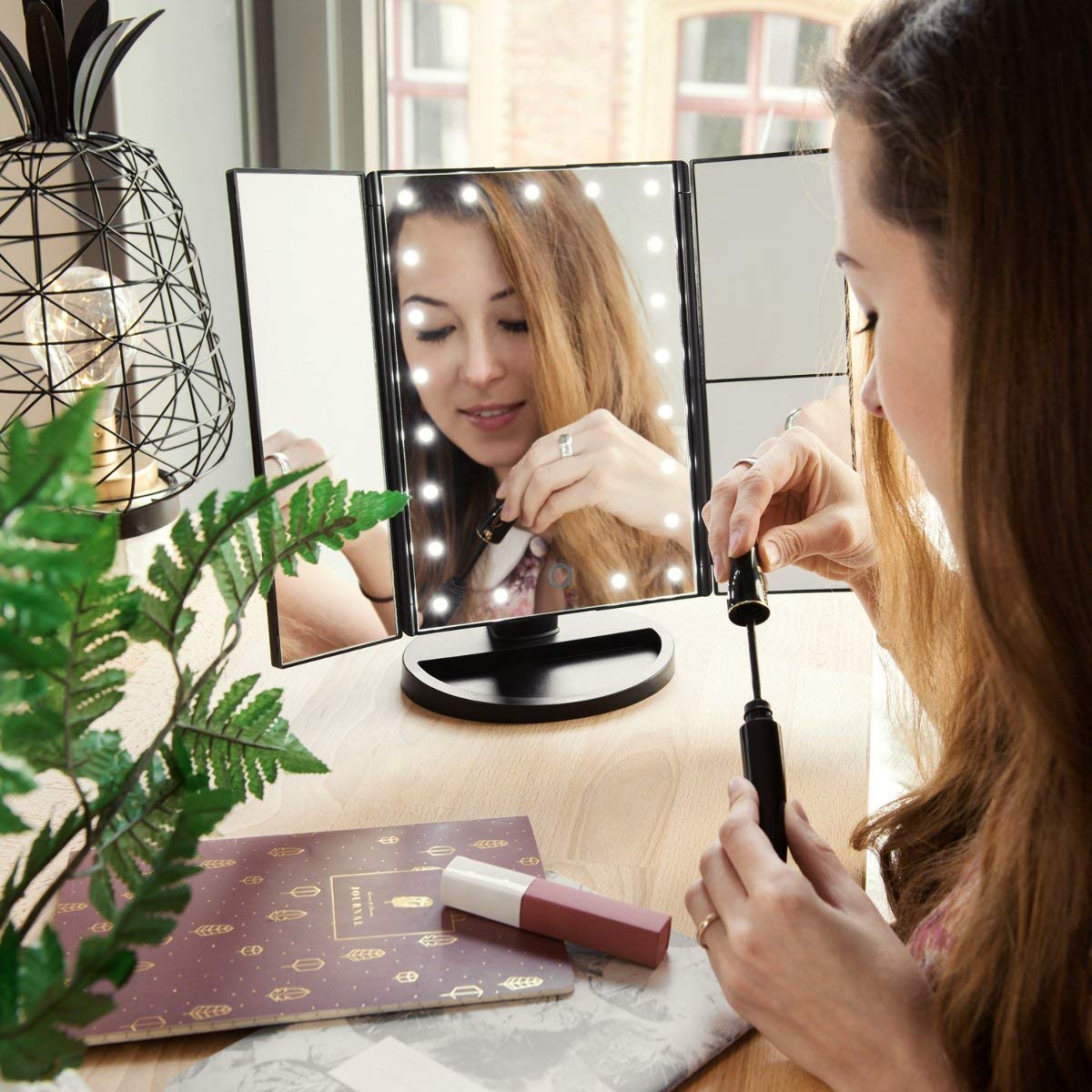 Navaris LED Foldable Cosmetic Mirror - Φωτιζόμενος Καθρέπτης LED - Matte Black - 43457.47