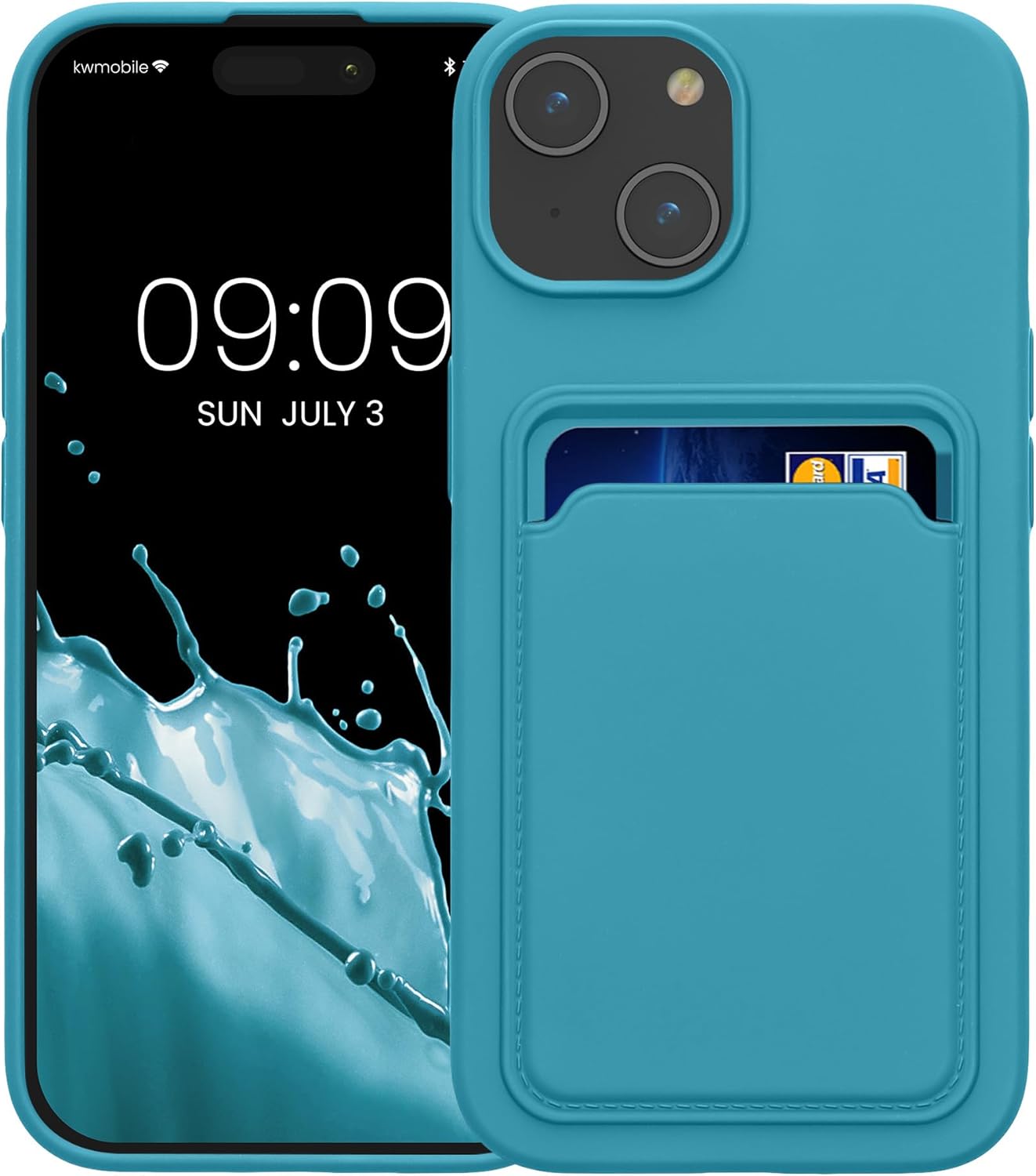 KW iPhone 15 Θήκη Σιλικόνης TPU με Υποδοχή για Κάρτα - Matte Light Blue