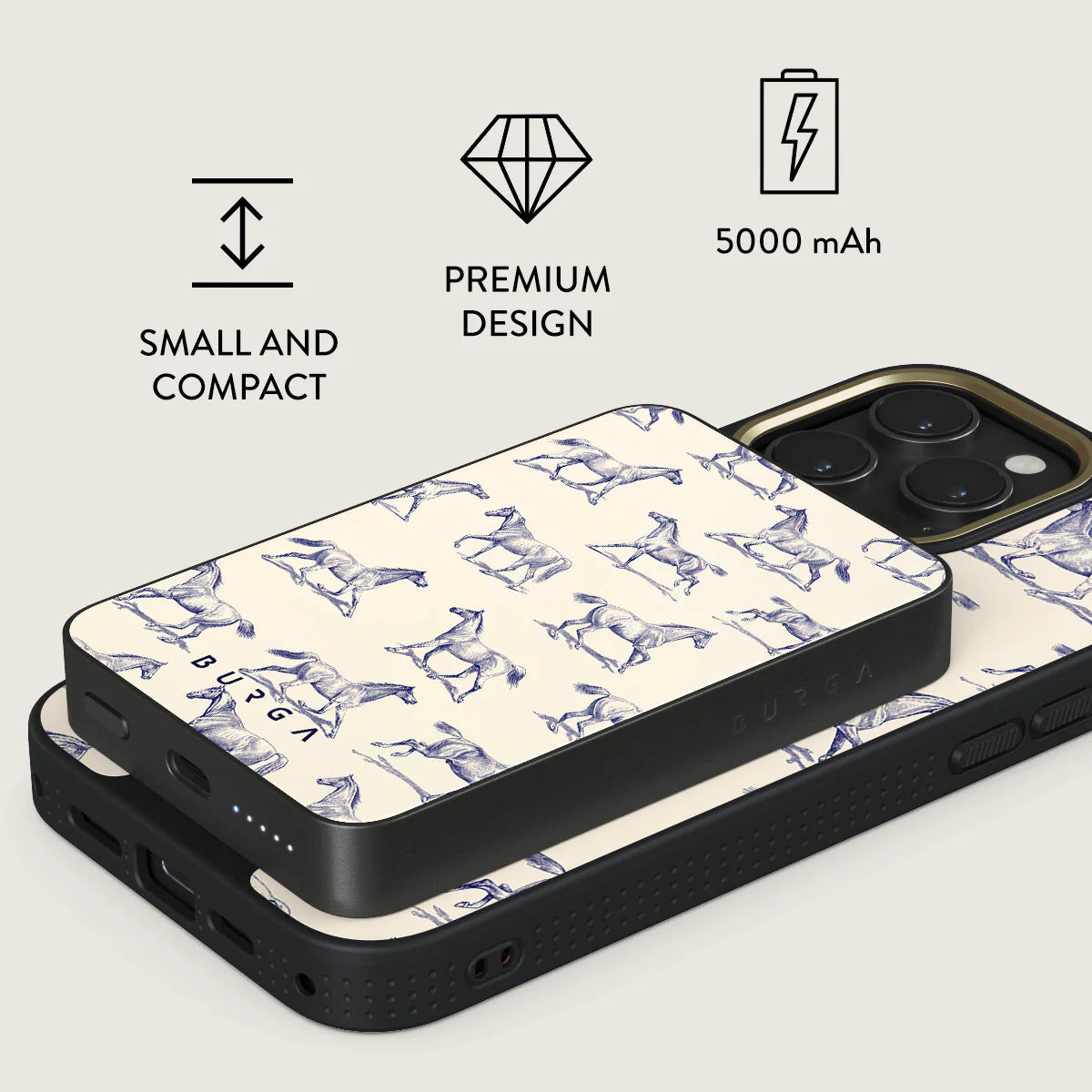 Burga Μαγνητικό Ασύρματο MagSafe PowerBank 5000mAh με Καλώδιο Type-C to Type-C - Gunmetal - Derby Race