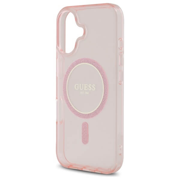 Guess iPhone 16 - IML Glitter Circle MagSafe - Σκληρή Θήκη με Πλαίσιο Σιλικόνης - Pink - GUHMP16SHFGEREP
