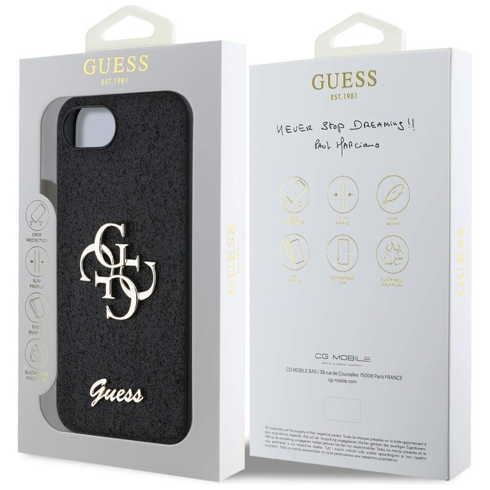 Guess iPhone 16e - Fixed Glitter Big 4G - Σκληρή Θήκη με Πλαίσιο Σιλικόνης - Black - GUHCPSE4HG4SGK