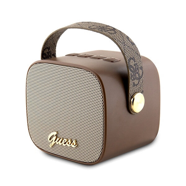 Guess Portable Speaker Mini Bluetooth 5.3 - 4G Leather Script Logo with Strap - Φορητό Ηχείο Bluetooth - Brown