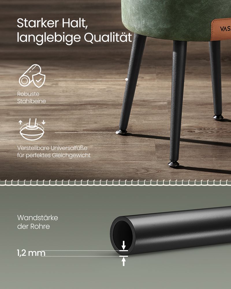 Vasagle EKHO Σκαμπό με Αποθηκευτικό Χώρο από Συνθετικό δέρμα και Ατσάλινα Πόδια - 38.2 x 44.4 cm - Forest Green - LOM005C01