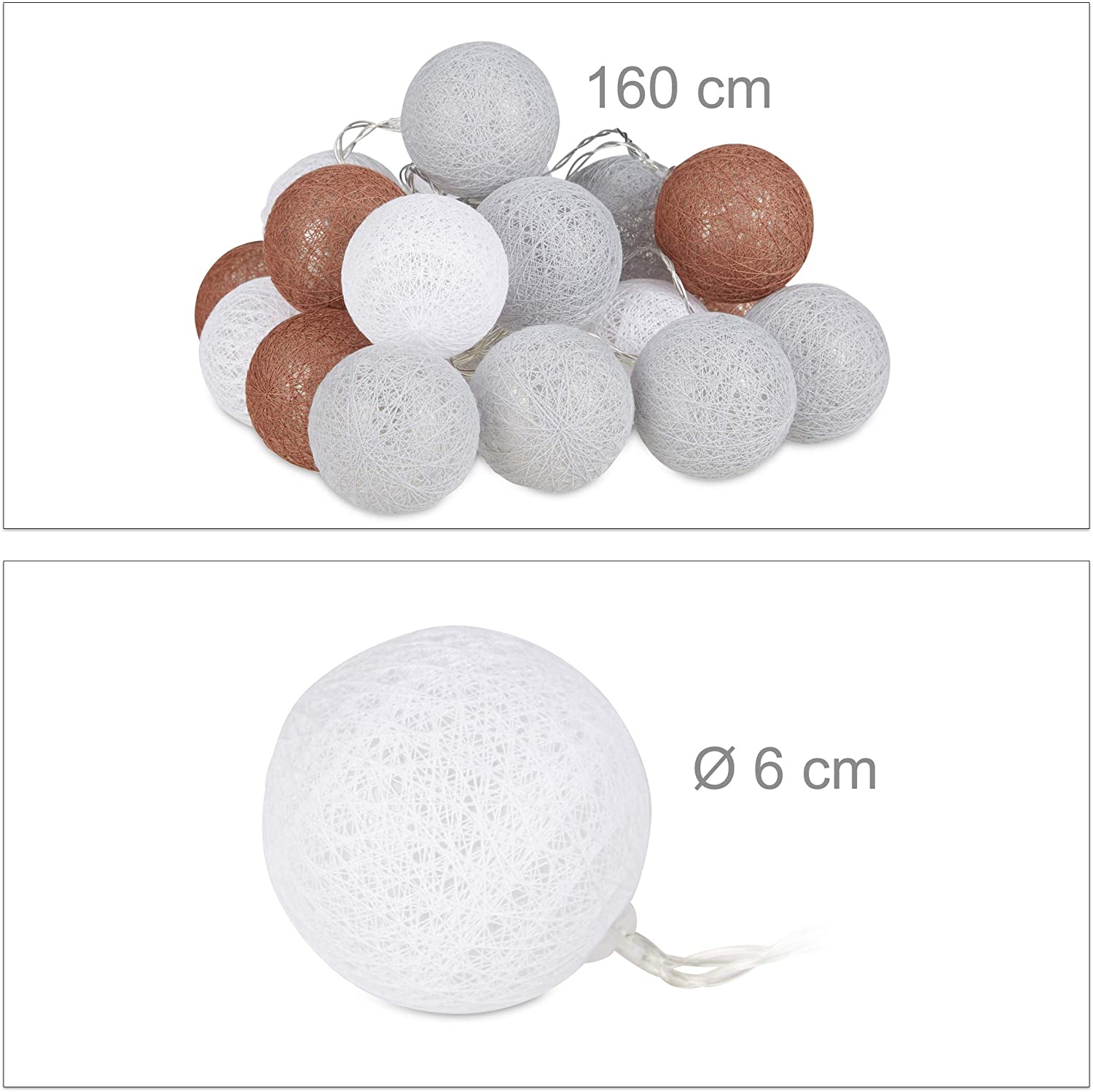 Relaxdays Σετ με 20 Φωτάκια-Μπάλες με Φωτισμό LED - White / Gray / Brown - 4052025942861